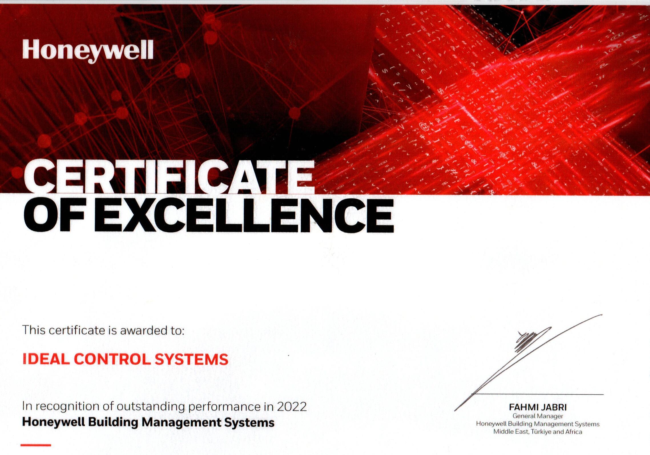 IDEAL CONTROL SYSTEM HAS BEEN AWARDED CERTIFICATE